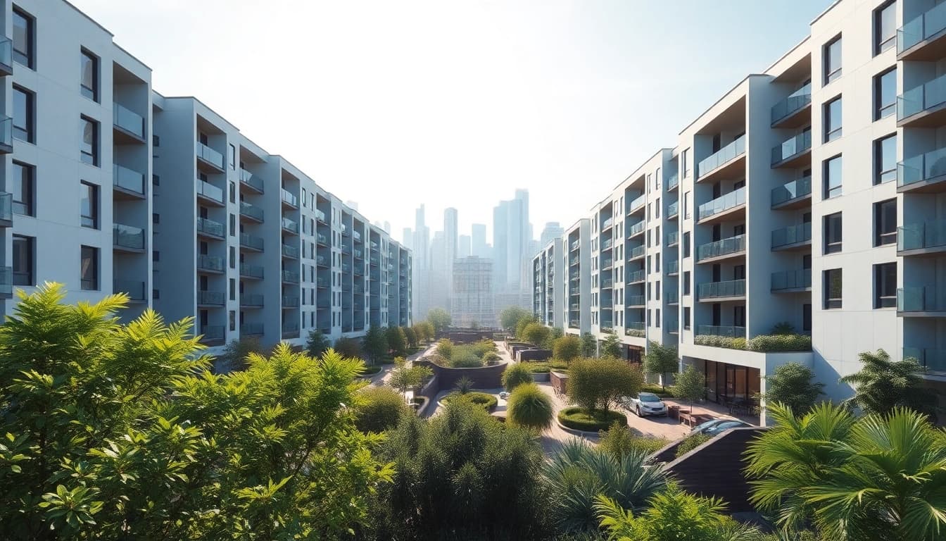View of the Tampines EC, a modern executive condominium, highlighting lush greenery and contemporary architecture.