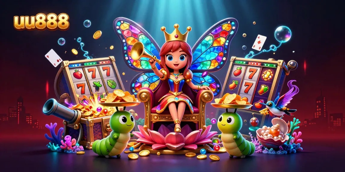 Experience thrilling wins at uu888 with slots and vibrant casino elements in a dazzling scene.