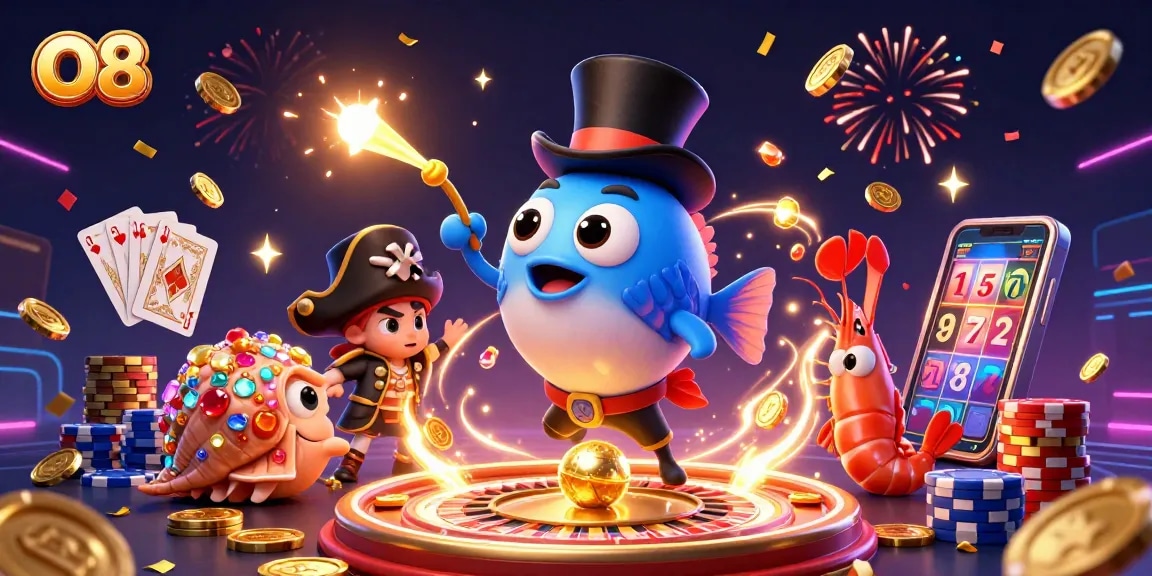 Experience the excitement of O8's casino world with vibrant characters and dynamic gaming elements.