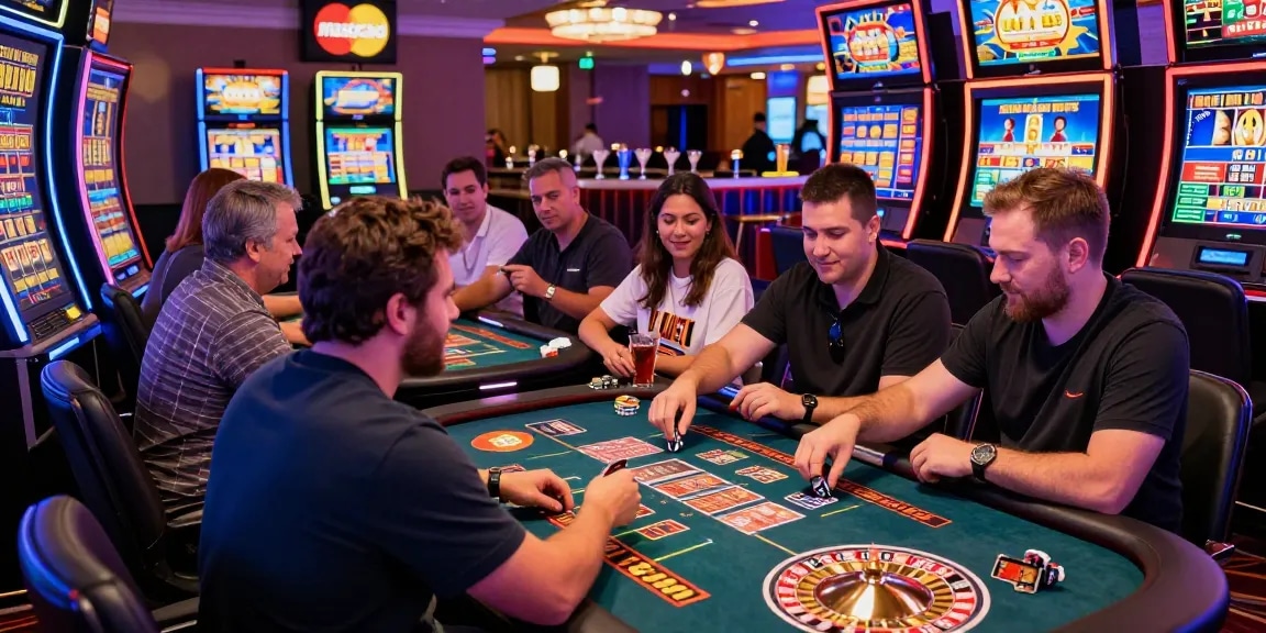 Exciting scene at a credit card casino showing players using Mastercard and enjoying vibrant gaming atmosphere at https://being-there.org.uk.