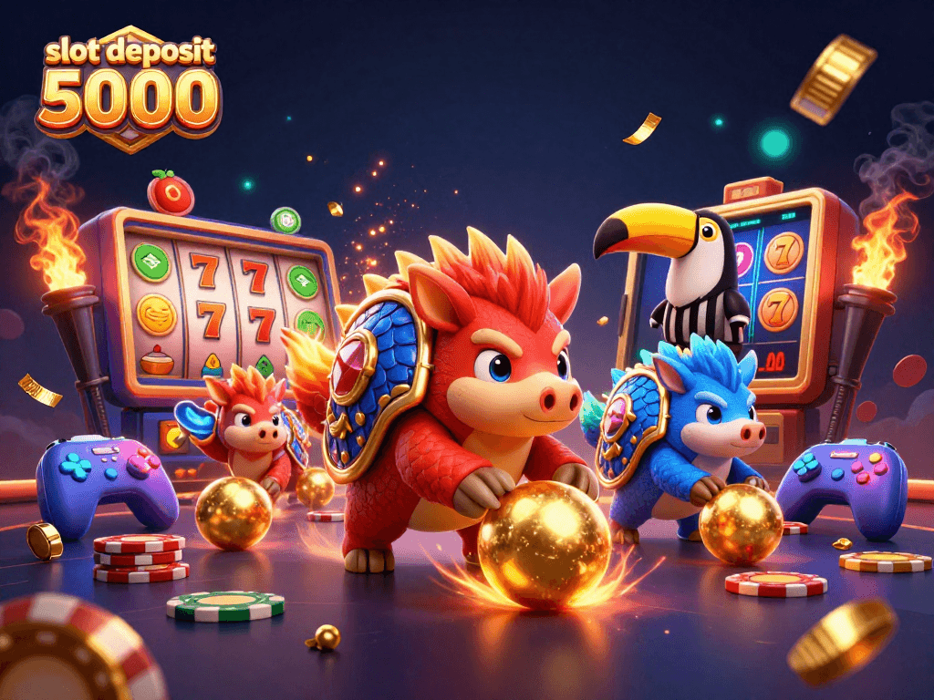Engage in thrilling action with slot deposit 5000 gameplay featuring lively pangolins amidst sparkling jackpot elements.