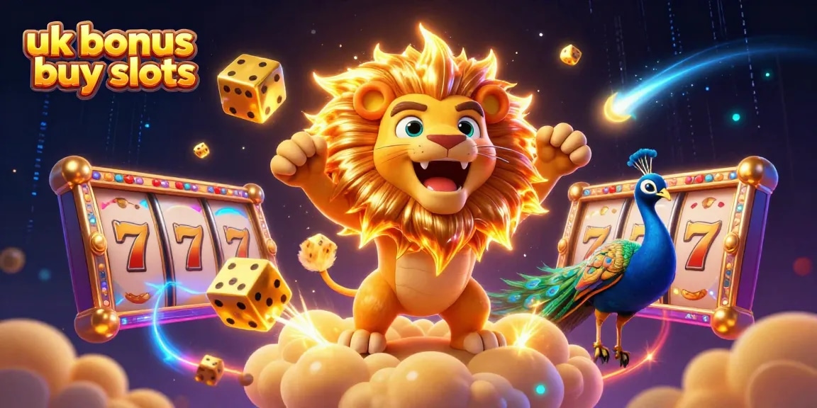 Engage with uk bonus buy slots in a vibrant 3D casino scene featuring dynamic slot reels.