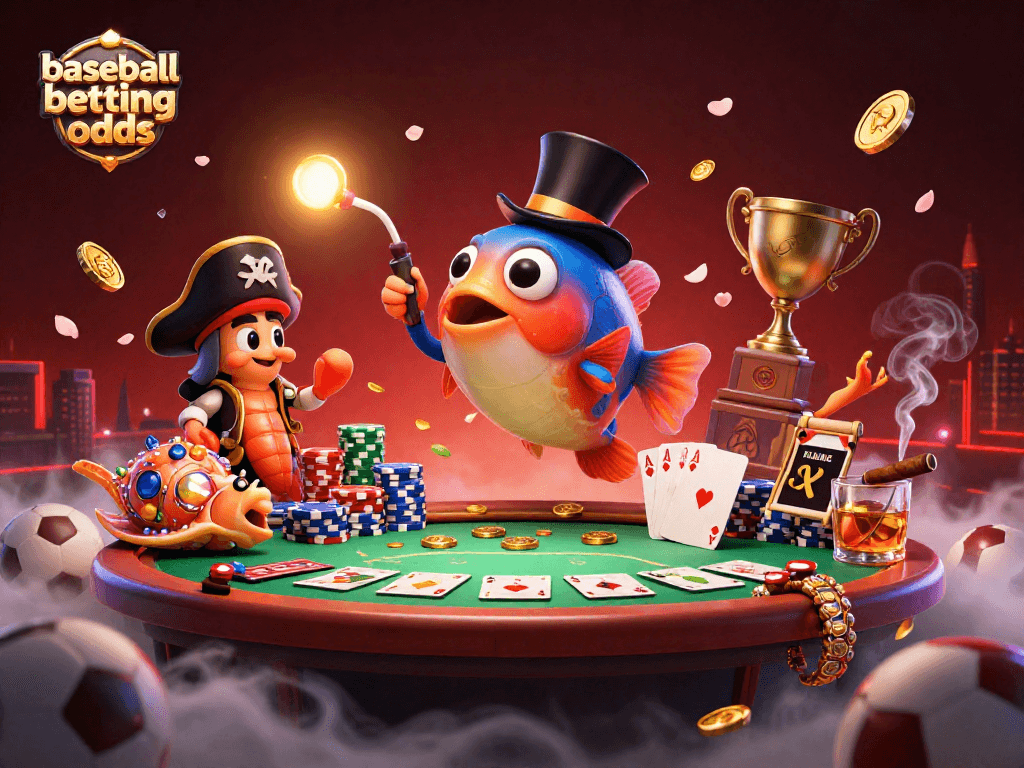 Engage with baseball betting odds through vibrant 3D casino illustration capturing dynamic action and excitement.