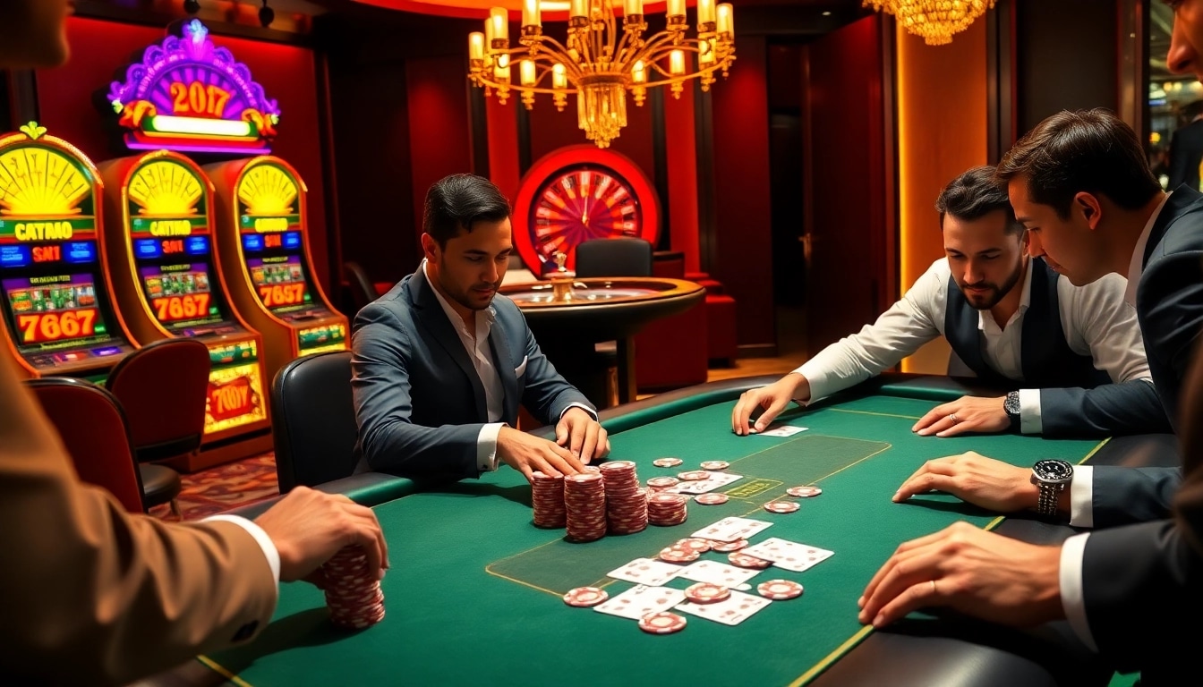 Engage in the excitement of poker at https://120bett.com.br/ featuring vibrant chips and cards in a luxurious casino setting.