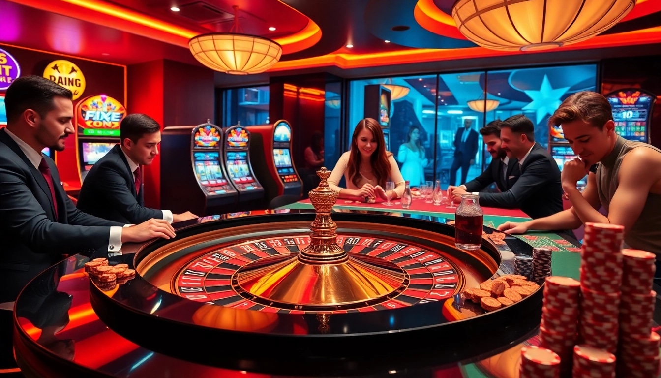 Experience thrilling casino action with players at the roulette table, showcasing https://vj88.online/ excitement.