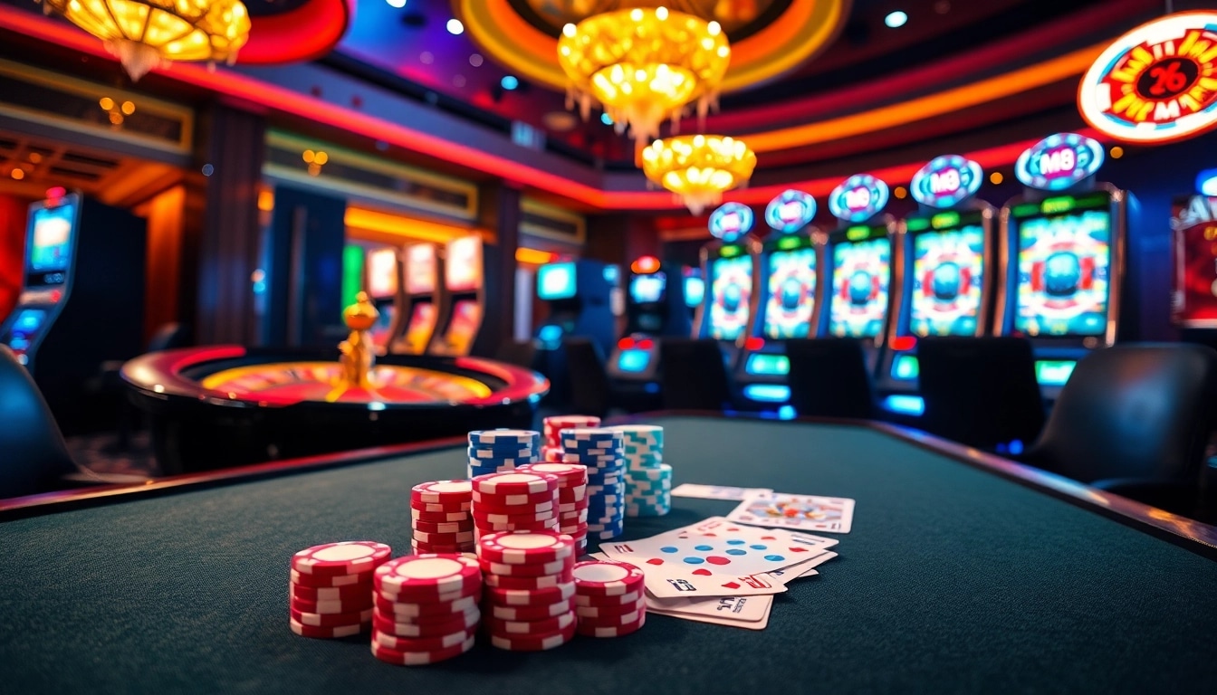 Experience high-stakes excitement with MK8 at a luxury casino table surrounded by vibrant gaming elements.