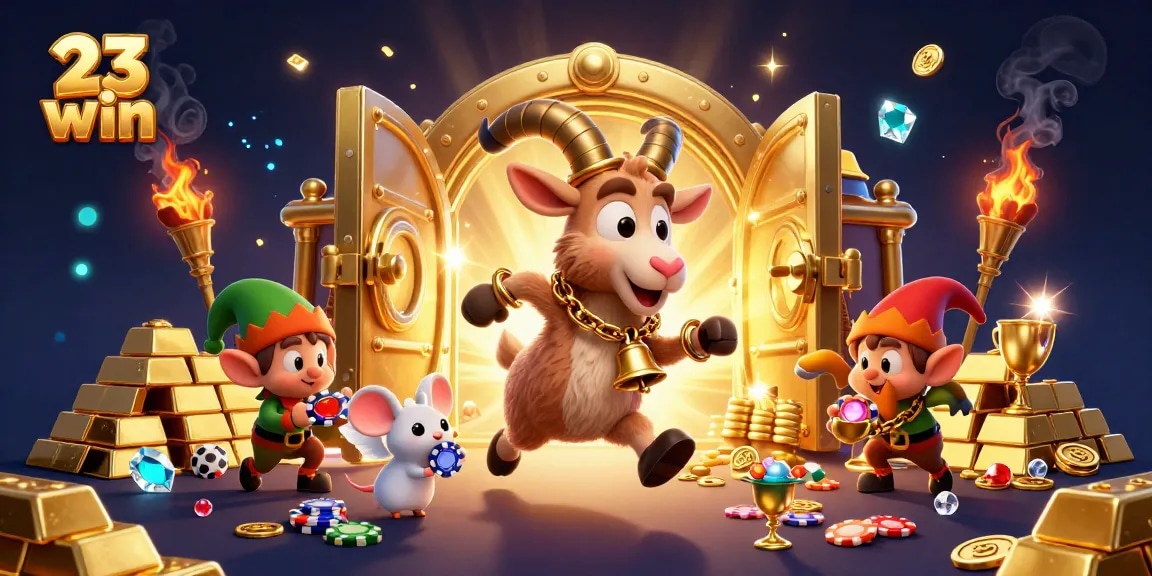 Experience thrilling gameplay at 23 win with vibrant casino characters amidst a treasure-filled casino.