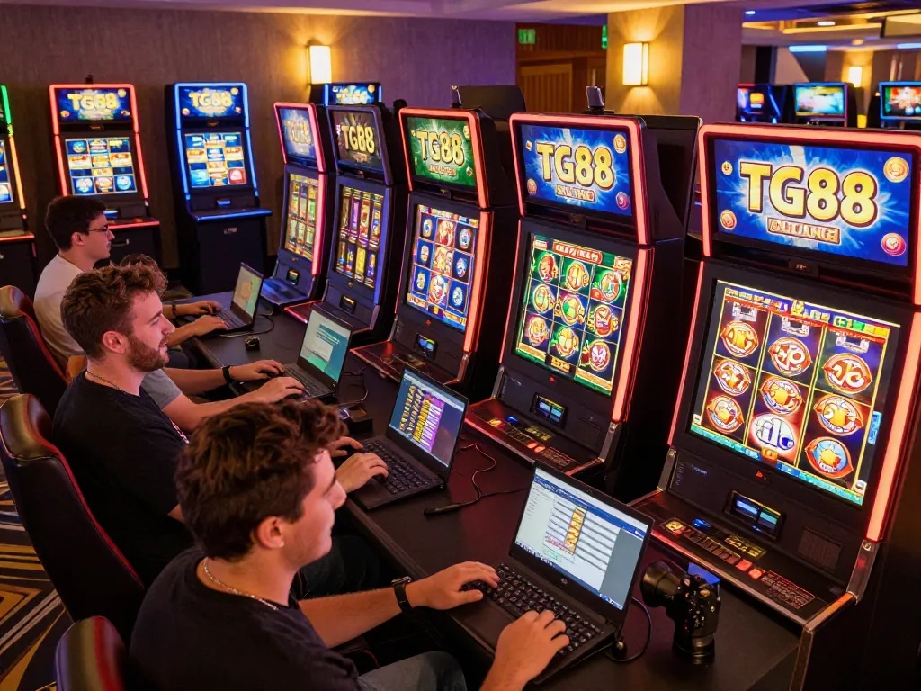 TG88 players enjoying diverse online casino games on mobile and laptops.
