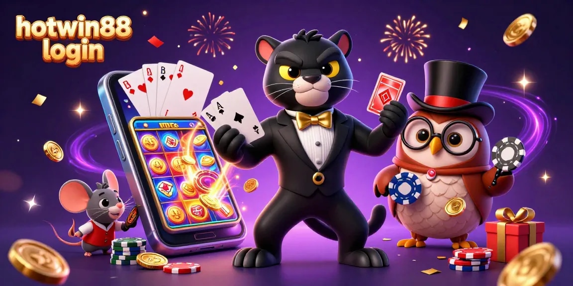 Experience the excitement of hotwin88 login with vibrant characters and casino elements.