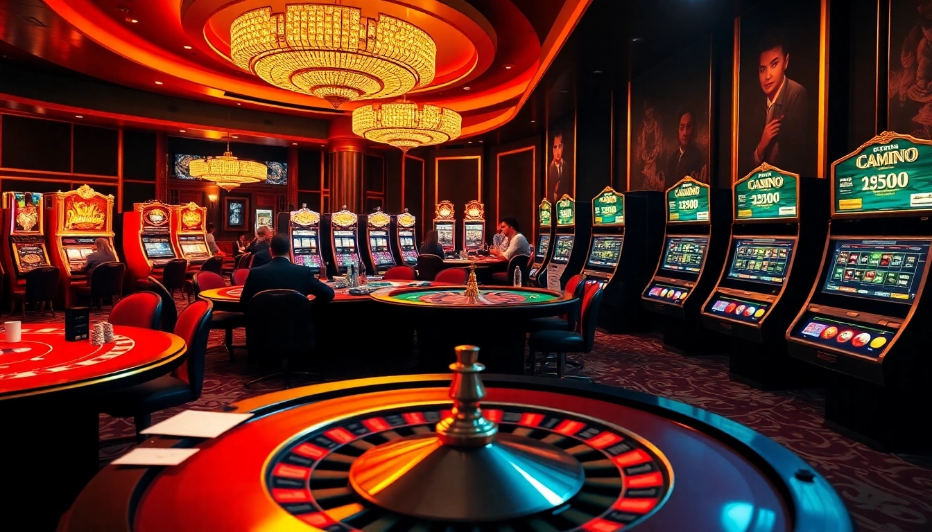 Experience the thrill of gambling at situs apiraja88 with vibrant slot machines, poker chips, and engaged players.