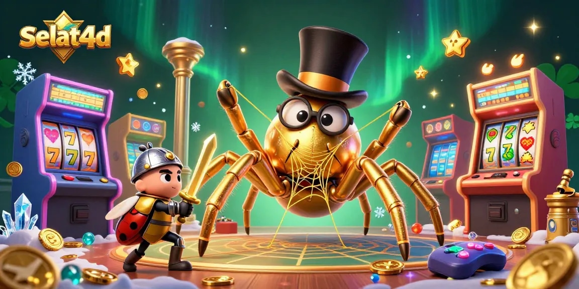 Engage with exciting selat4d gaming visuals featuring a tarantula and beetle in an enchanting casino.