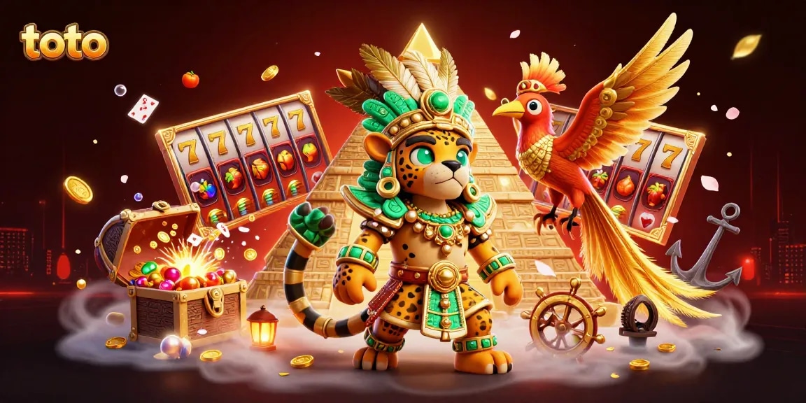 Spin to win with toto in a vibrant casino scene filled with slot reels and gold!