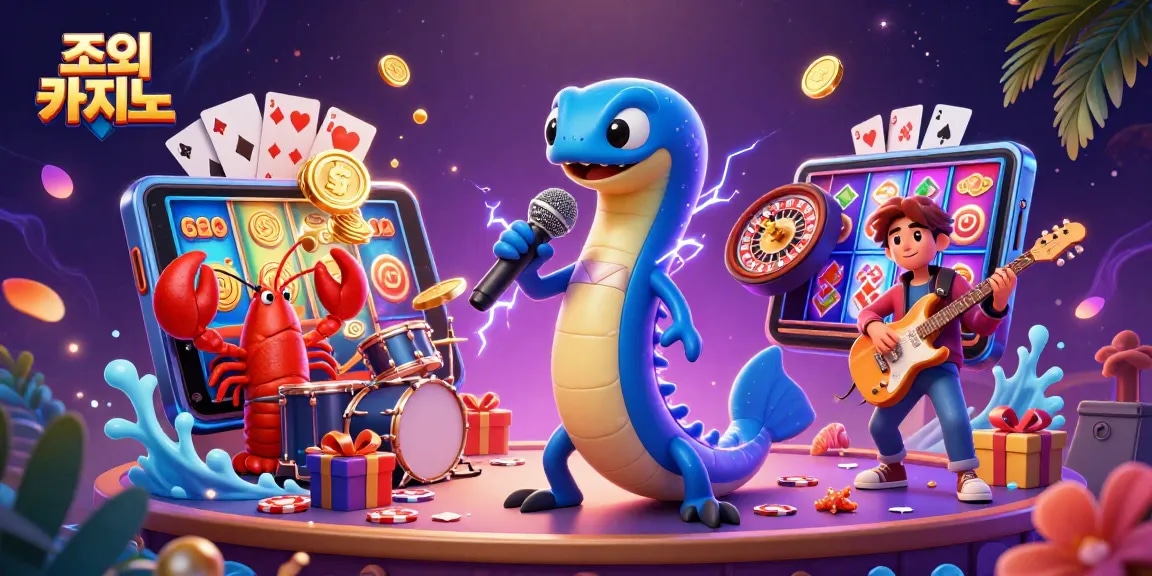Engage with exciting slot games at 조이카지노 featuring a DJing electric eel and lively underwater casino scene.