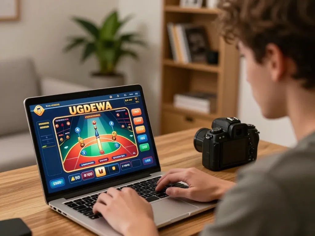 Player engaging in UGDEWA online casino gaming from home, emphasizing strategic gameplay.