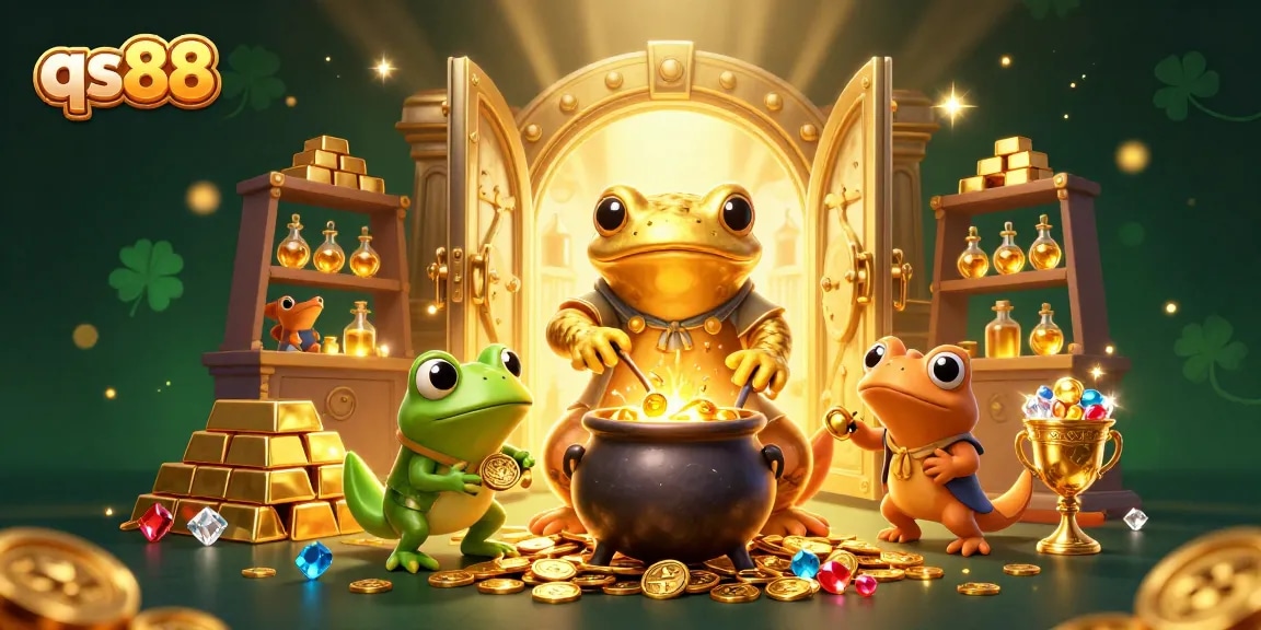 Experience the magic of qs88 in a vibrant 3D casino world where gold coins and treasures abound.