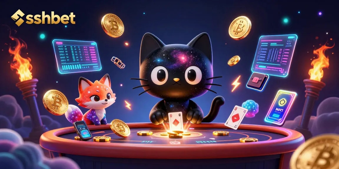 Engage in thrilling gameplay at sshbet with a vibrant casino scene featuring a captivating cosmic black hole cat.