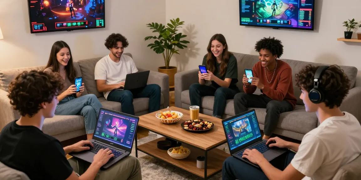 MPOCASH gaming enthusiasts sharing an exciting online gaming session in a cozy living room.
