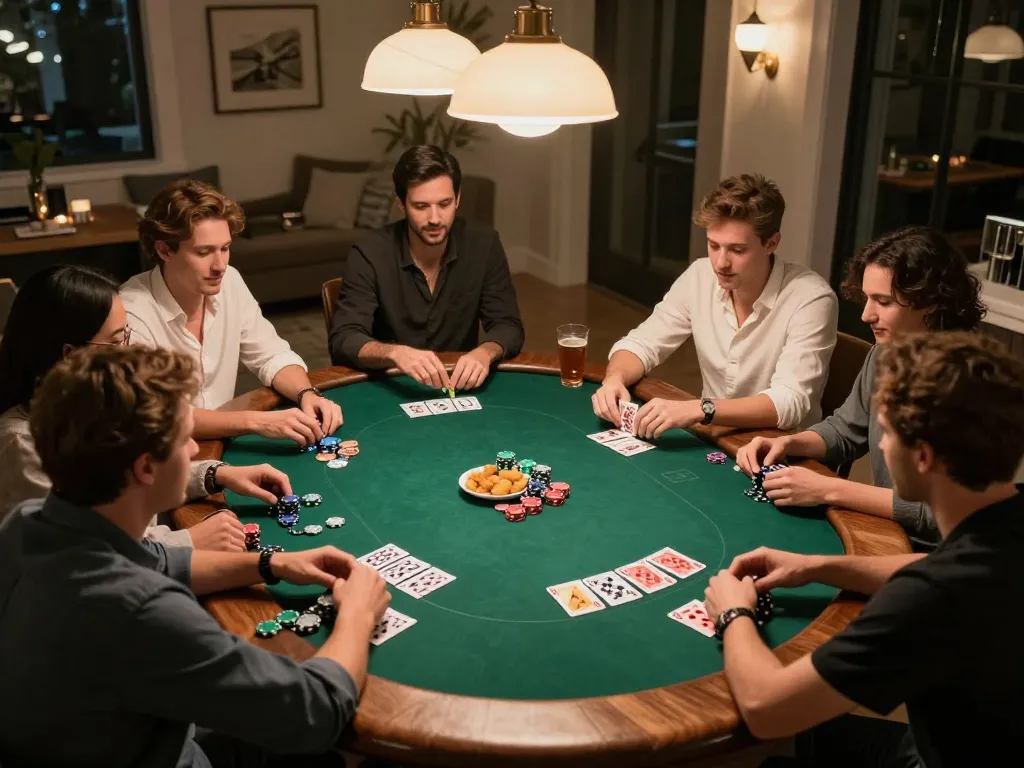 Engaging friends playing poker during a cozy gathering at trang chủ fly88.