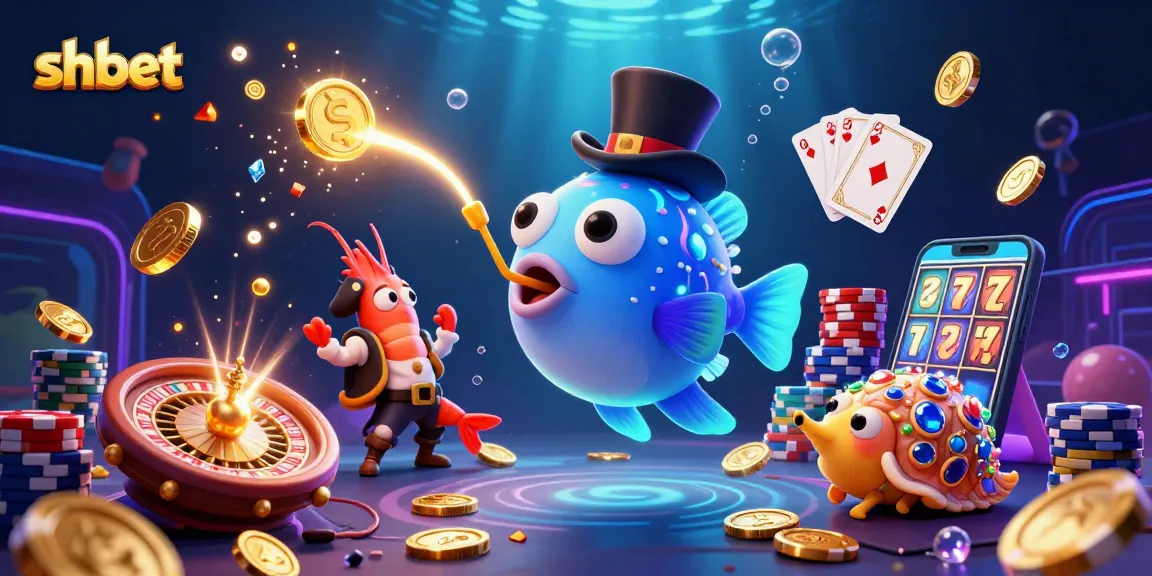 Win big with shbet as the anglerfish attracts coins amidst a vibrant casino scene.