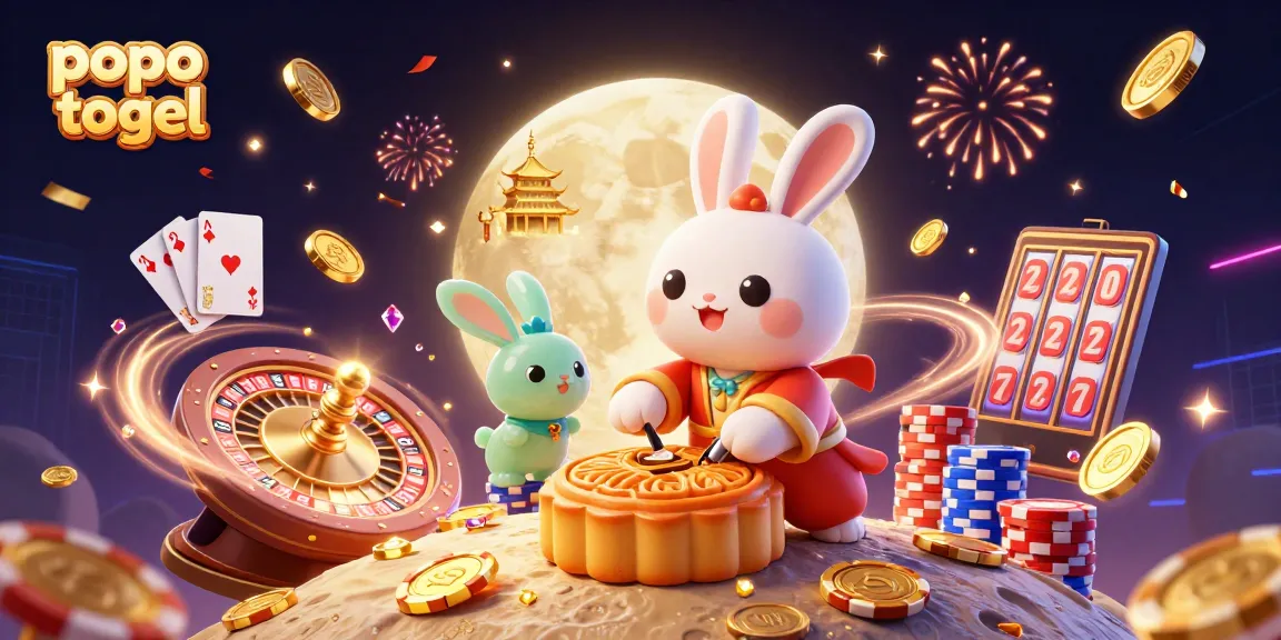 Engage in thrilling popo togel action with illustrated moon rabbits and casino elements!