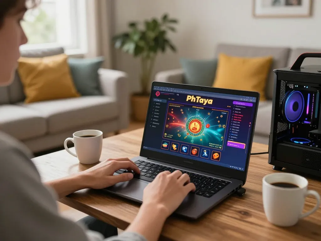 Phtaya offers an engaging online gaming experience with a player strategizing at home.