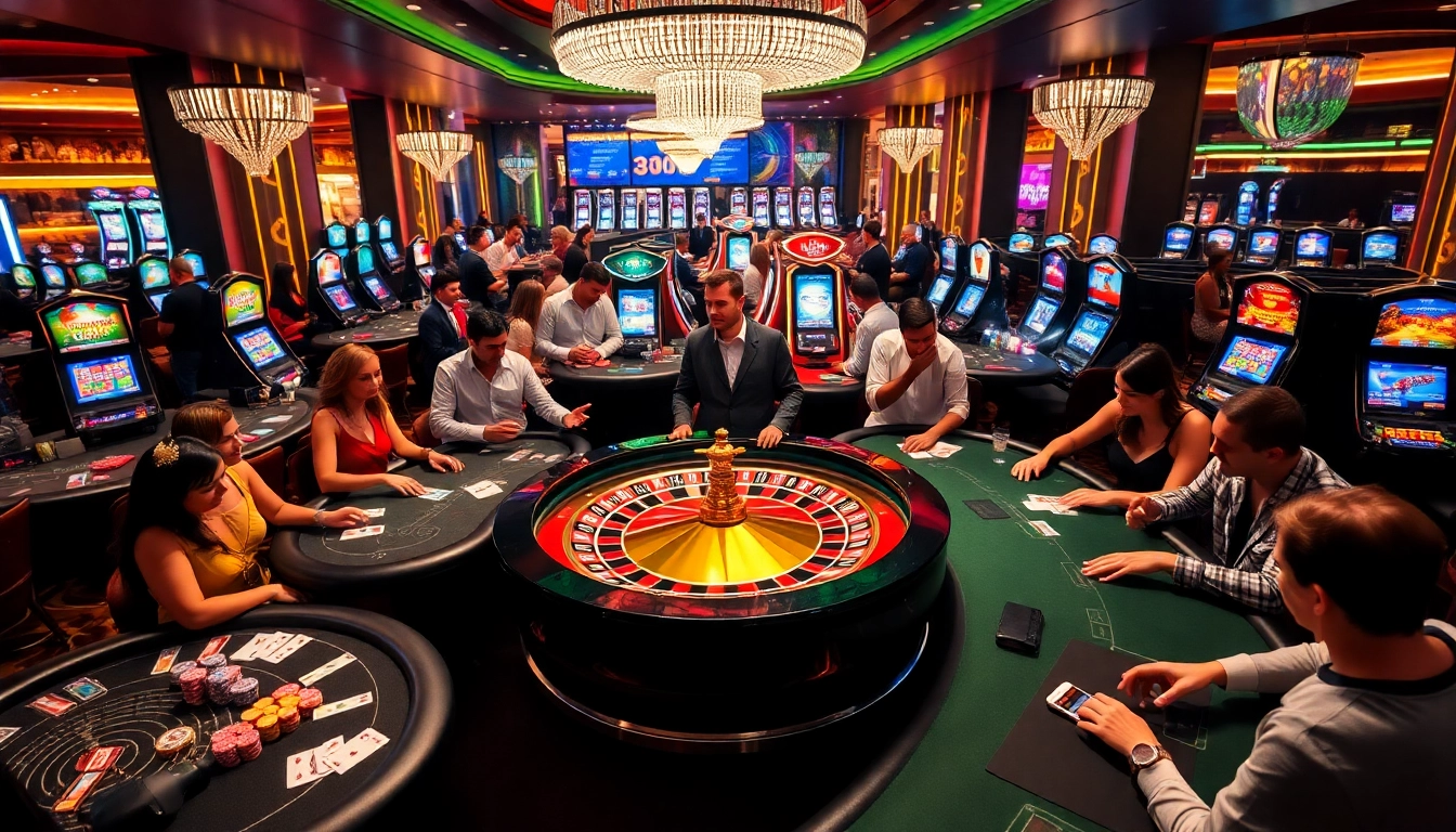 Engaging scene of gamblers enjoying vibrant games at https://hitclub.miami/ casino, showcasing excitement and strategies.
