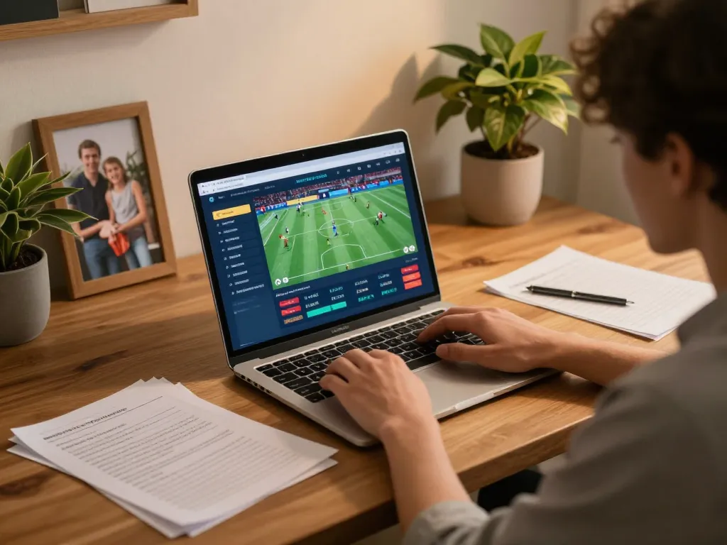 Engaged in kèo bóng đá trực tuyến strategies through dynamic online betting interface at home setup.