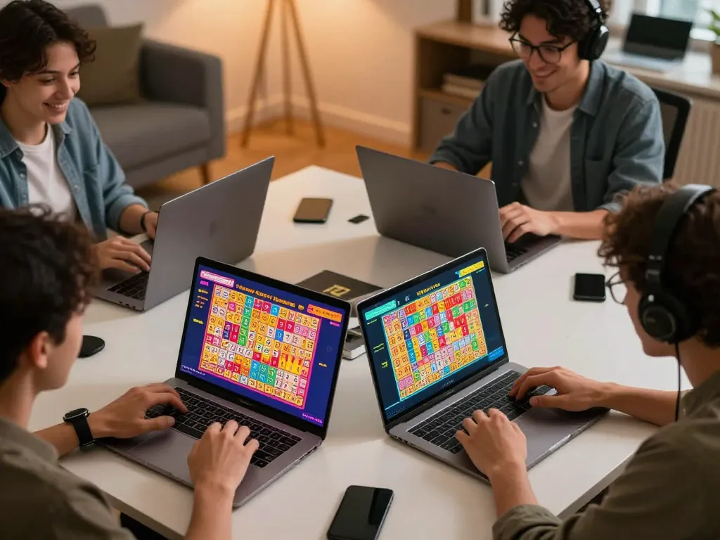 Lô đề online players strategizing while engaging in an exciting lottery game from home, showcasing vibrant interfaces and cozy ambiance.