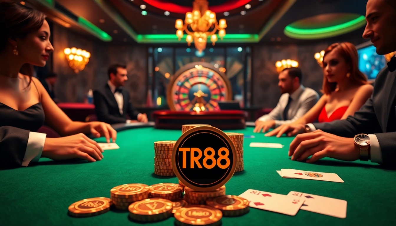 Players engage in a high-stakes TR88 poker game surrounded by luxury and excitement.