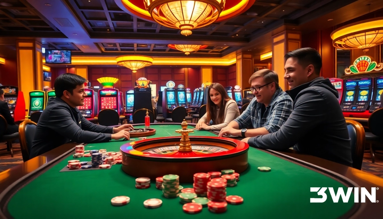 Experience exhilaration at the 33WIN casino with vibrant casino tables and engaging players.