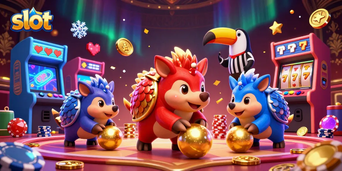 Rival pangolin beraksi di mesin slot dengan tumpukan chip poker yang dinamis dan ceria.