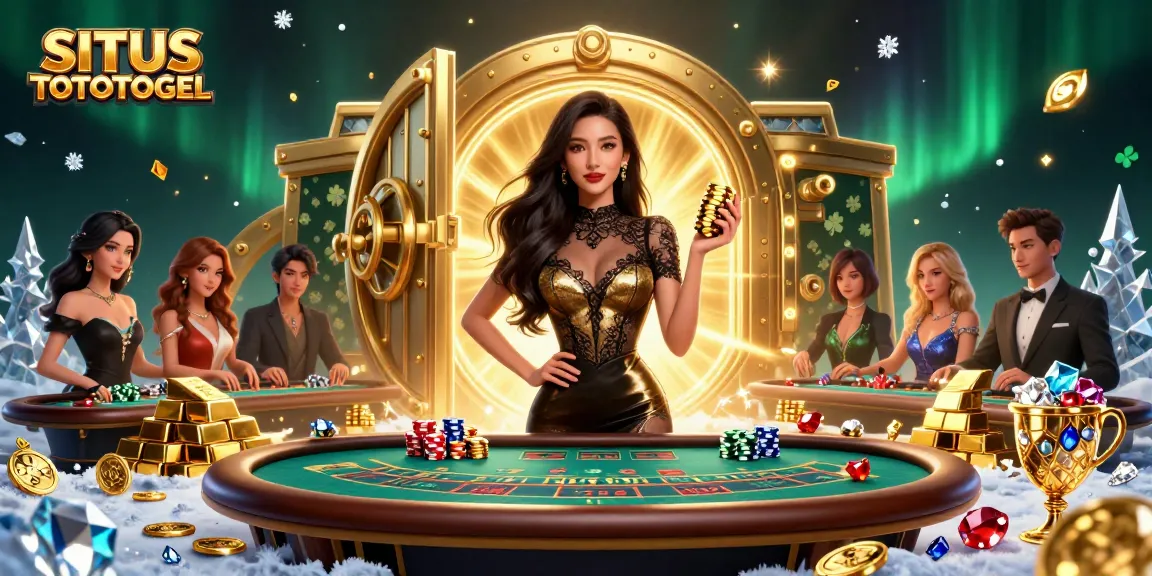 Engage with SITUS TOTOTOGEL at a glamorous casino bash featuring a beautiful Asian woman stacking high-value golden chips.