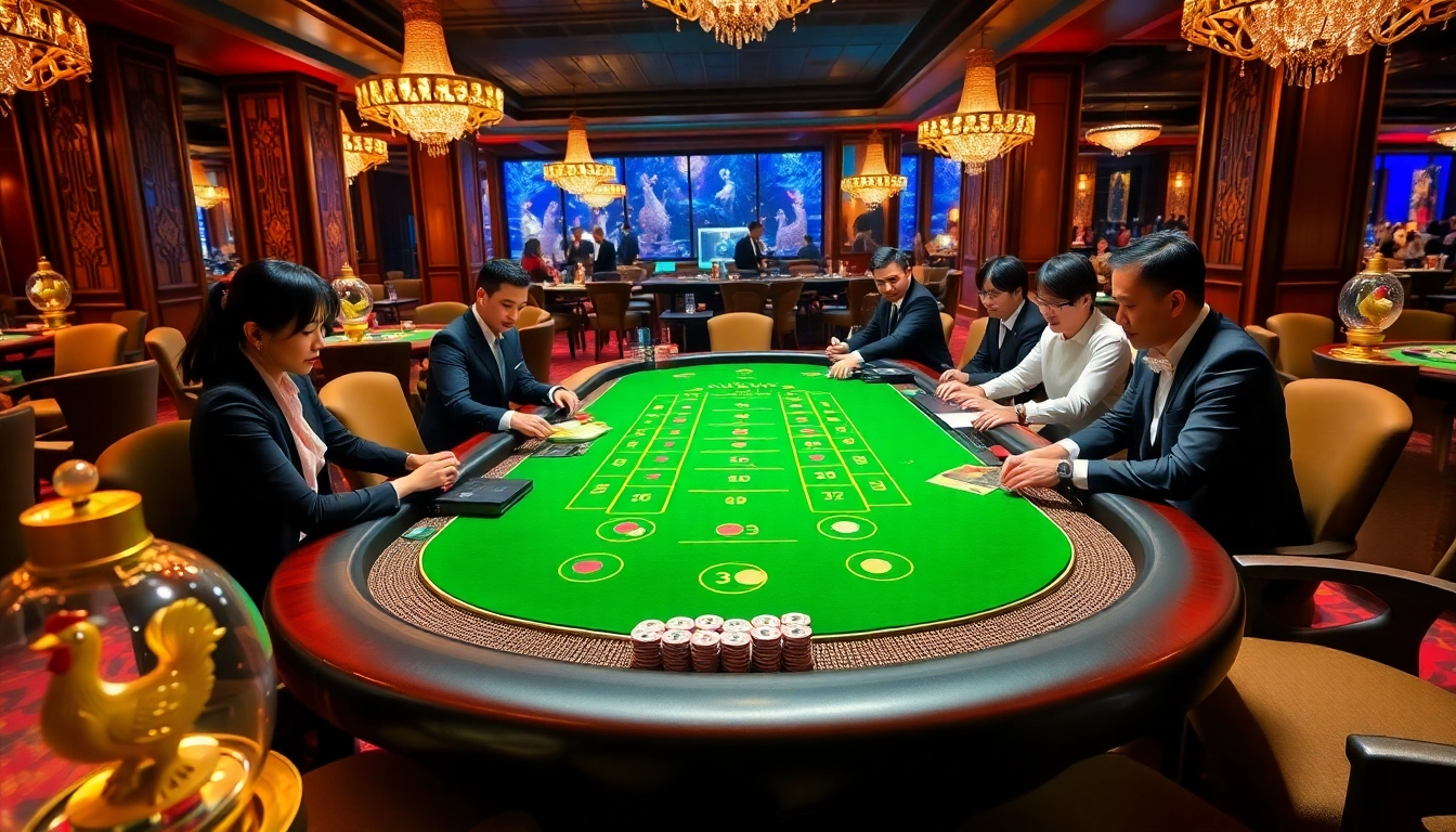 High-stakes baccarat action at BJ888, showcasing thrilling Đá Gà Thomo with vibrant casino ambiance.