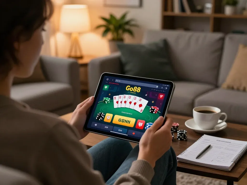 Engaging with Go88 mobile app for online poker gaming in a cozy home setting