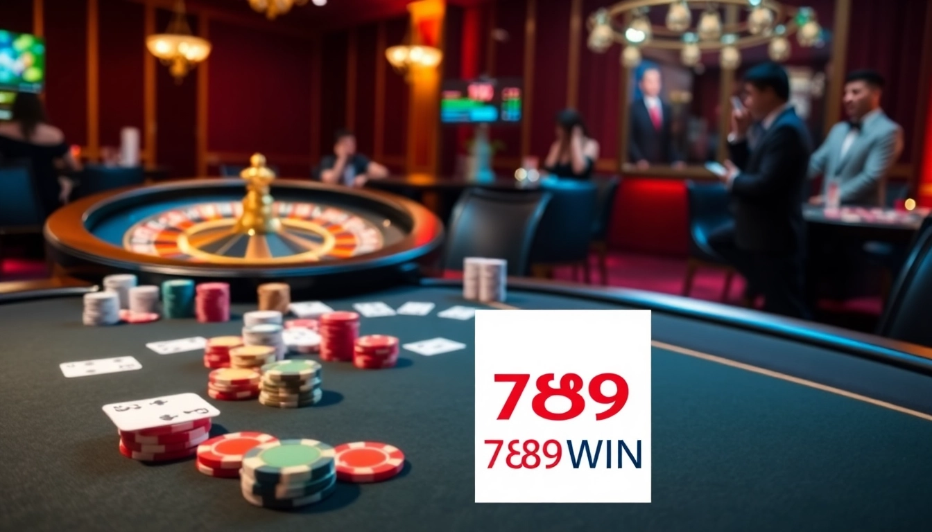 Engaging poker game at 789WIN casino featuring colorful chips and cards.