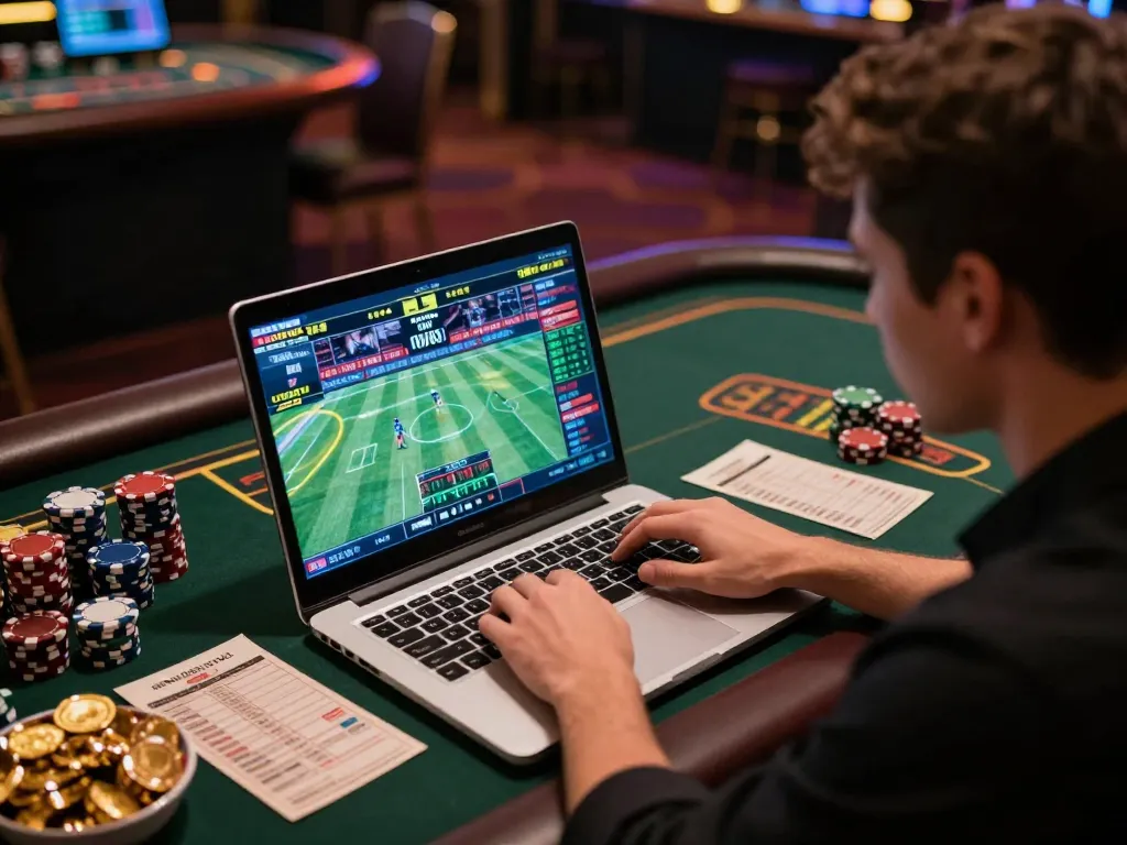 Active sports betting at NET88 with a focused player and vibrant event displays on screen.