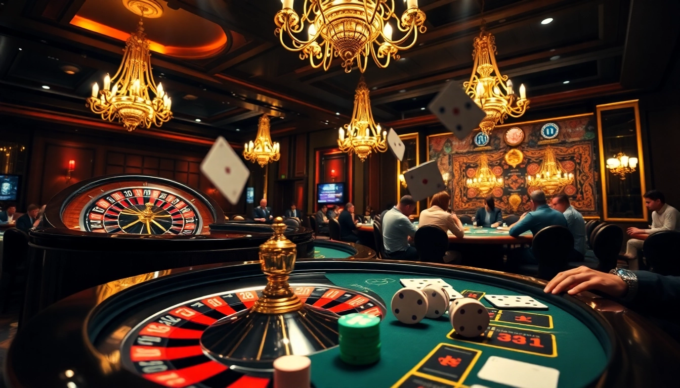 High-stakes gambling action at https://king88b.us.com/ featuring poker, roulette, and colorful chips.
