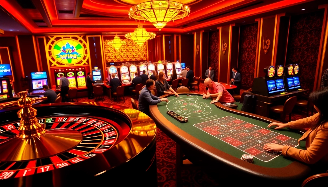 Experience thrilling gameplay at 78WIN casino with vibrant slot machines and exciting poker tables.