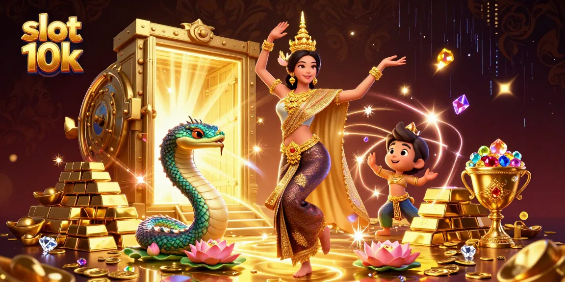 Experience the thrill of slot 10k with vibrant 3D visuals of prizes and gambling excitement.