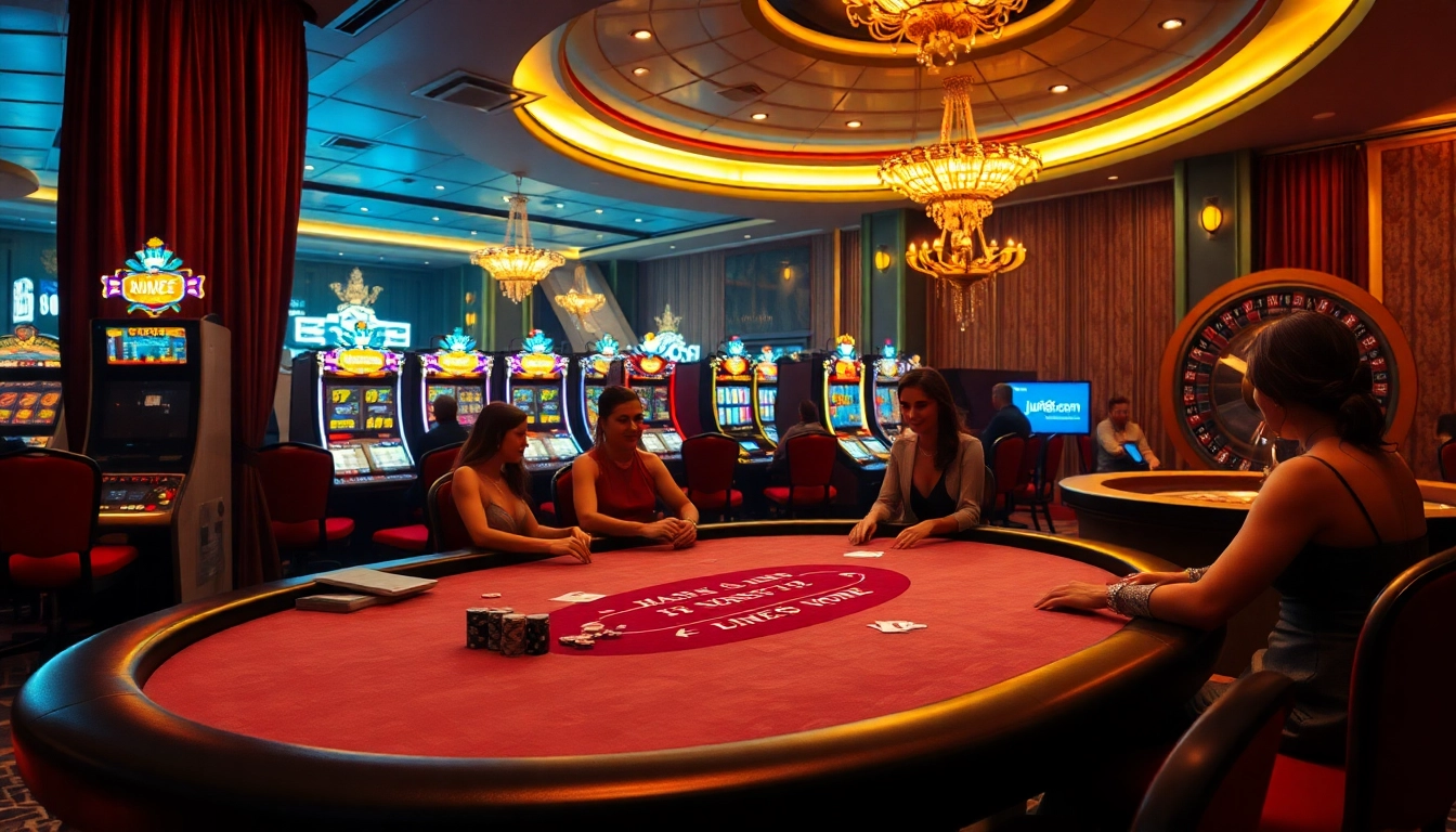 Enjoy an exciting game at jun88 com's luxurious casino with poker and roulette tables.