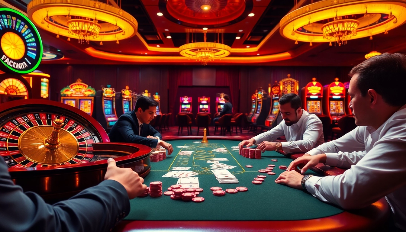 Experience the thrill of gambling with tabet's vibrant casino atmosphere featuring poker tables and slot machines.