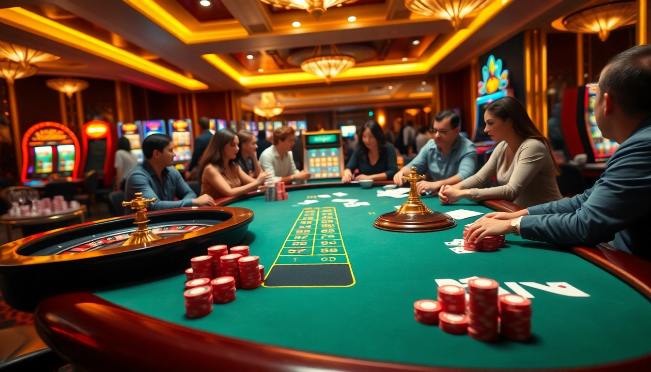 Experience the thrill of online gaming at https://vmaxso.uk/ with a vibrant casino scene featuring poker tables and slot machines.