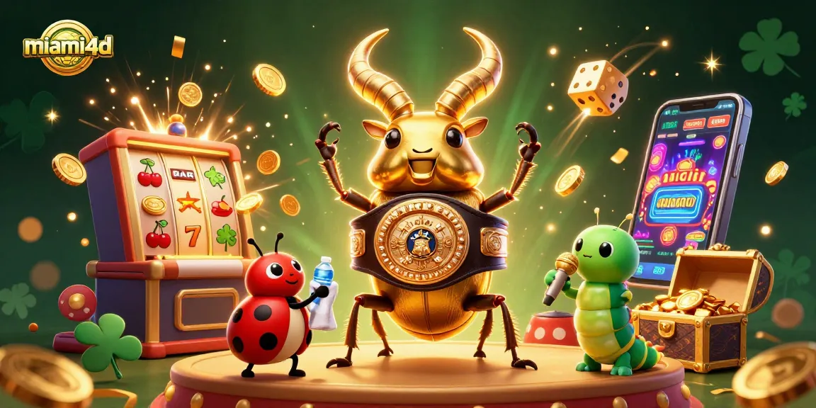 Experience thrilling wins at miami4d with a vibrant slot machine bursting coins and vibrant characters.