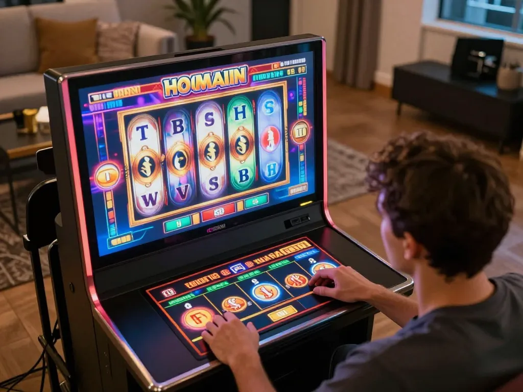 Player enjoying vibrant online slots at F168, showcasing engaging gameplay at home.
