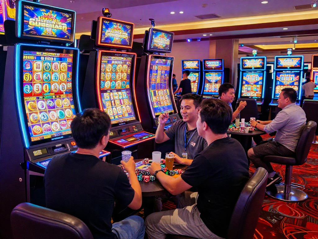 Players enjoying a thrilling slot gacor experience in a vibrant casino.