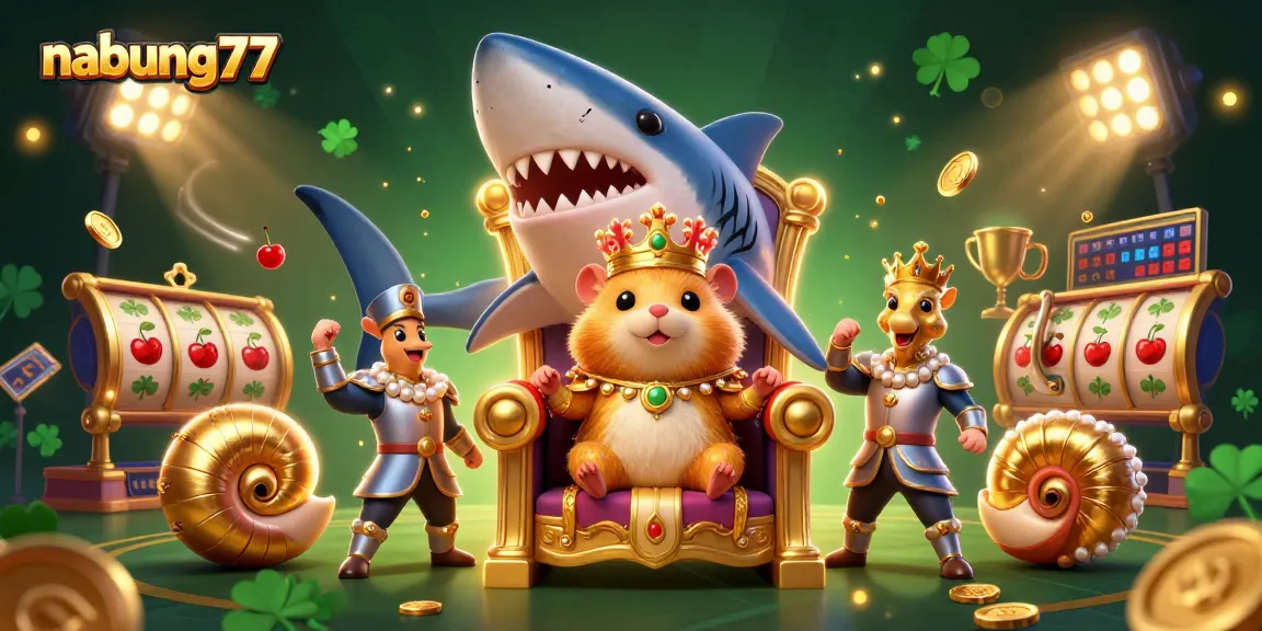 Experience winning at nabung77 with a golden hamster king in a casino-themed scene