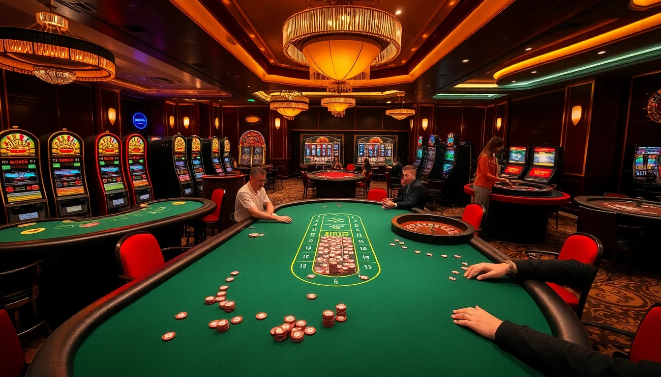 Experience the thrill of gambling at nohu90 with vibrant casino tables and focused players.