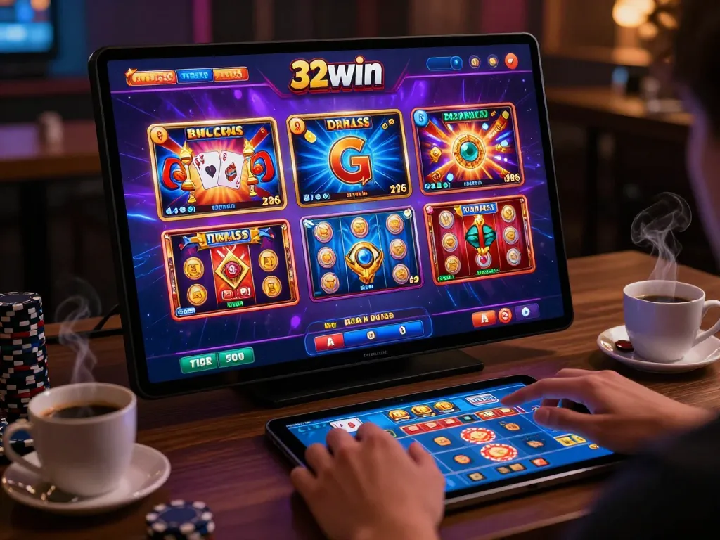 Engaging online gaming scene at 32win showcasing vibrant slot games, perfect for betting