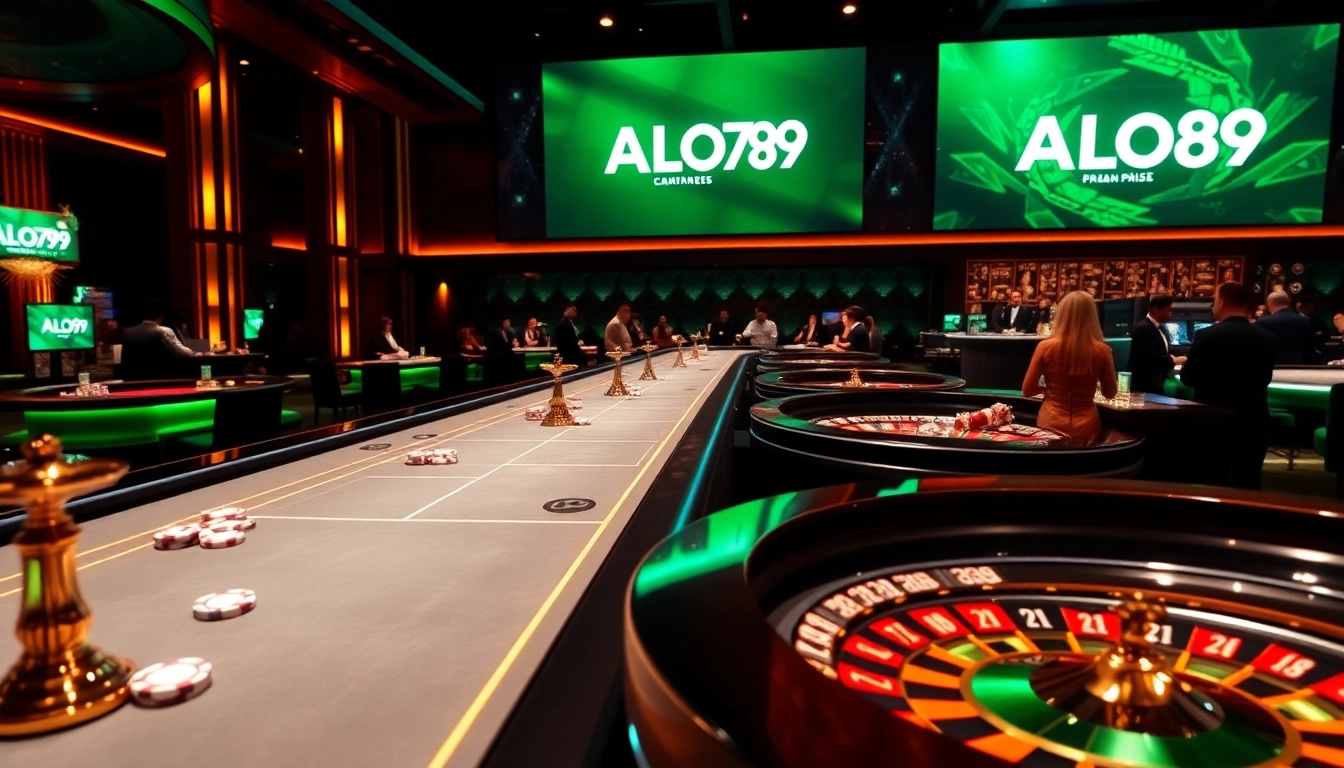 A vibrant online casino atmosphere showcasing ALO789, featuring engaging players and sparkling gaming elements.