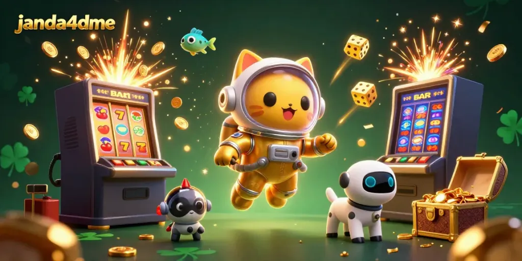 Menggali permainan slot di janda4dme dengan kucing astronot dan anjing robot yang menggemparkan.